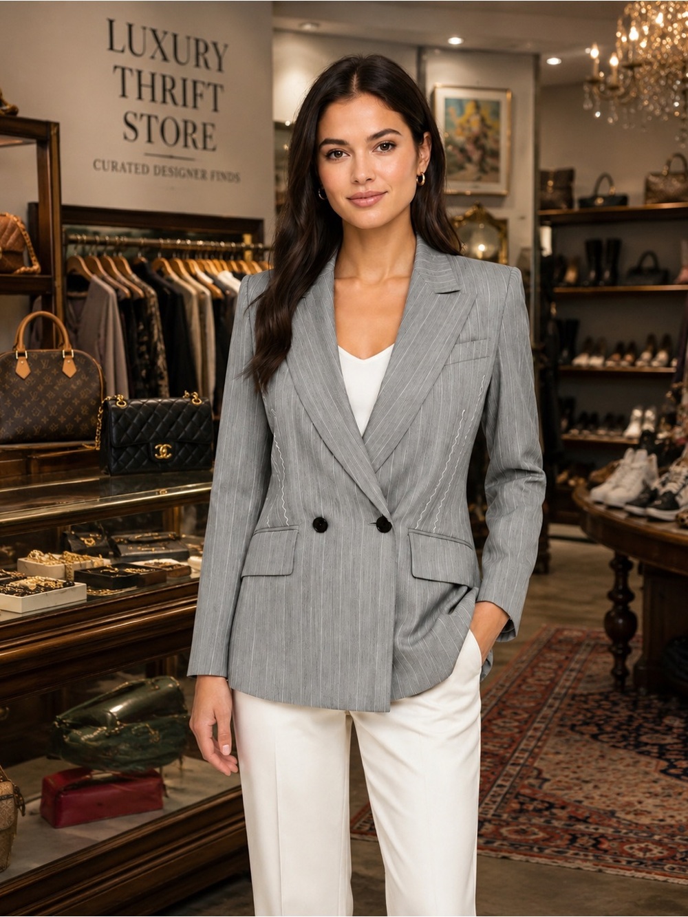 Vintage Escada Women's Gray Pinstripe Blazer